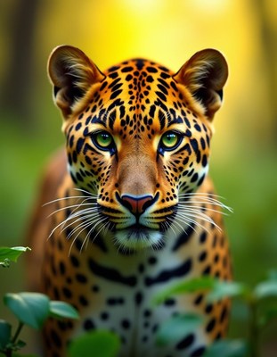 Beautiful leopard gazes directly at the viewer in nature