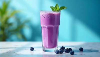 Blueberry mint smoothie on a marble table