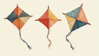 Colorful kites in various designs ready for flying