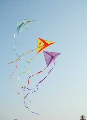 Colorful kites soar in a clear sky during a sunny day