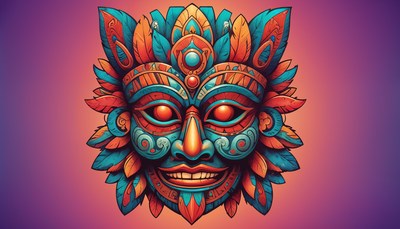 Colorful artistic mask with intricate designs and patterns