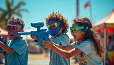 Children enjoying a paintball game at a summer festival
