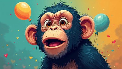 Happy monkey with balloons in a colorful background