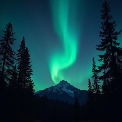 Northern lights illuminate mountain peak at night