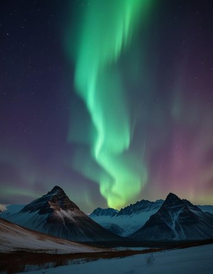 Captivating aurora lights over majestic mountains at night