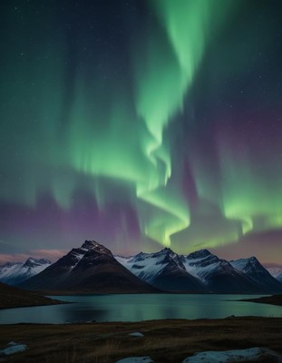 Stunning northern lights over mountain at night