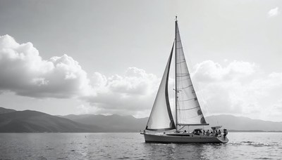 Sailing on calm waters under cloudy skies during the day