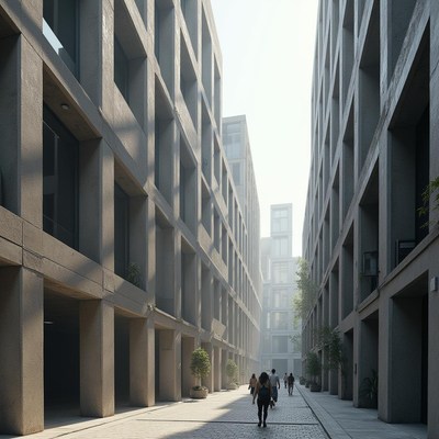 Urban streetscape with modern architecture and pedestrians
