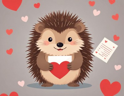 Cute hedgehog holding a heart for a special occasion