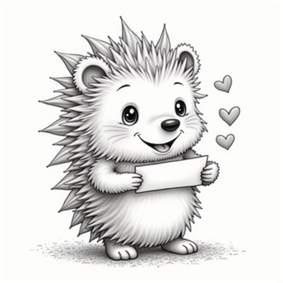 Cute hedgehog holding a message with hearts nearby