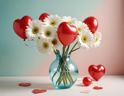 Colorful arrangement of flowers and balloons for celebration