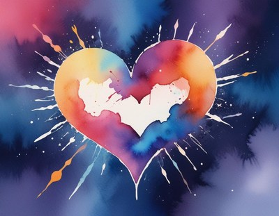 Colorful heart design with vibrant watercolor splashes