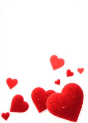 Floating red hearts create a romantic atmosphere