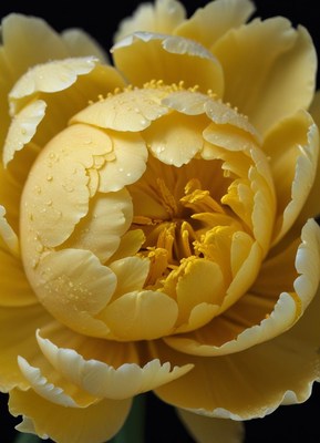 Beautiful yellow flower blooming with droplets of water