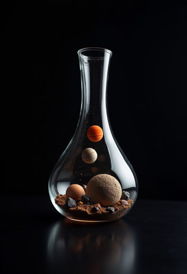 Creative display of planets in glass container