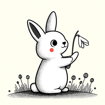 Cute bunny holding a flower in a grassy field