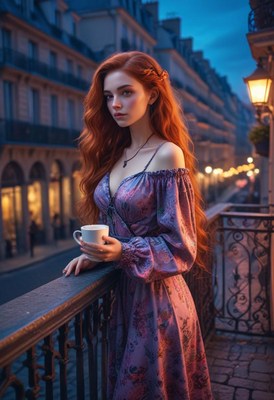 Woman enjoying a quiet evening in paris on a balcony