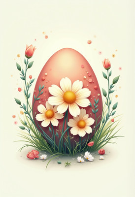 Colorful decorative egg with flowers and greenery