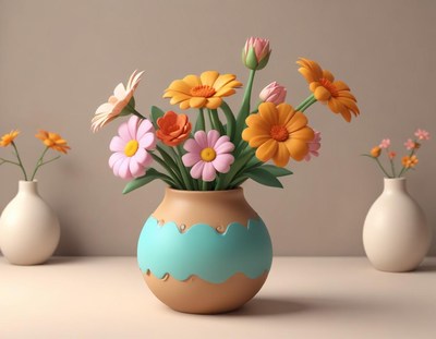 Colorful flowers in decorative vase on a table
