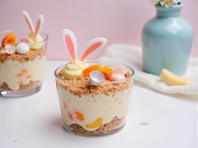 Bunny-decorated dessert in a pastel theme