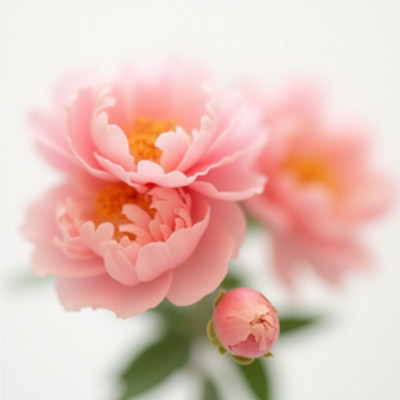 Pink peonies softly blurred on a light backdrop