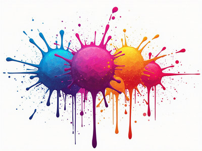 Colorful paint splashes create a vibrant art display