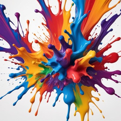 Colorful paint splashes create a vibrant explosion