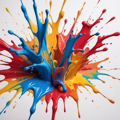 Colorful paint splashes create dynamic art effect