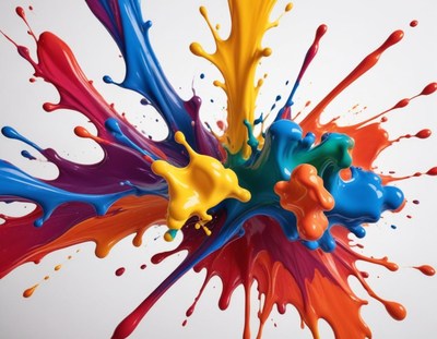 Vibrant splashes of paint in dynamic colors and shapes