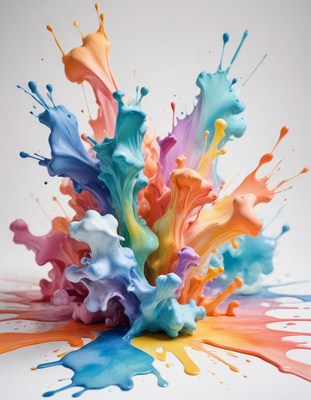 Colorful paint splashes create dynamic art display