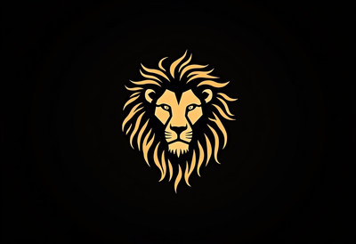 Golden lion head on a black background