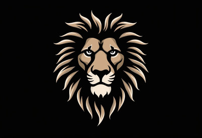 Fierce lion head illustration with detailed mane design