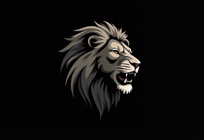 Fierce lion head illustration on a black background
