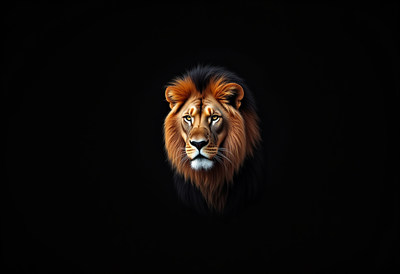 Majestic lion gazing with intense focus in darkness
