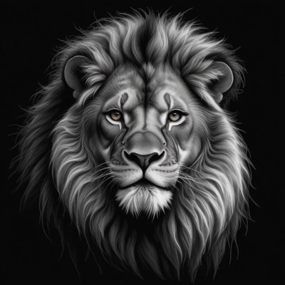 Majestic lion portrait in black and white art
