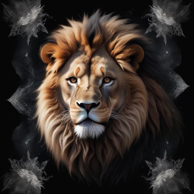 Majestic lion with detailed mane against dark background