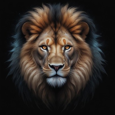 Majestic lion portrait with striking features and mane