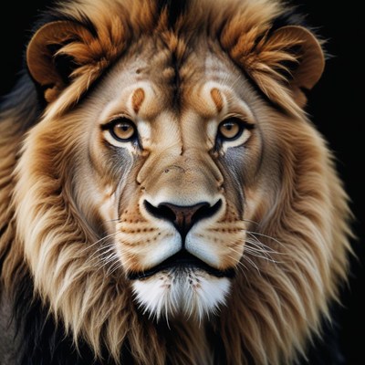 Majestic lion with striking facial features in close-up