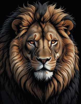 Majestic lion close-up with striking features and mane
