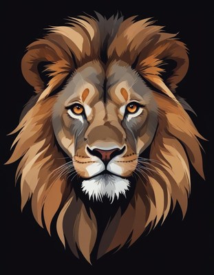 Lion with majestic mane and intense gaze on black background