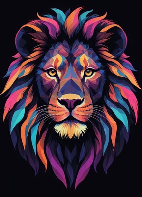 Colorful lion design with vivid patterns and details