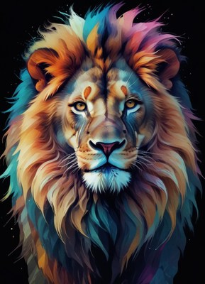 Majestic lion portrait with vibrant colors and detail