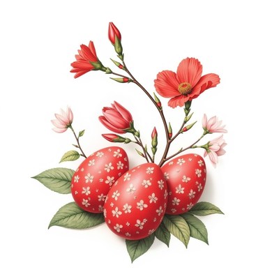 Colorful easter eggs decorated with flowers in springtime