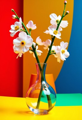 Colorful floral arrangement in a modern vase setting