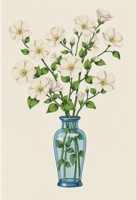 Elegant bouquet of white flowers in blue vase