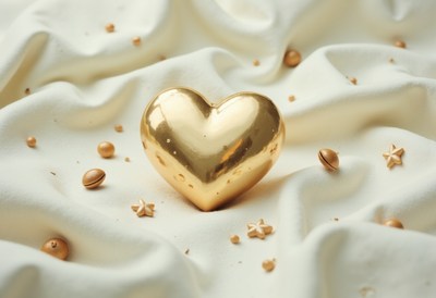 Golden heart on elegant fabric with decorative accents