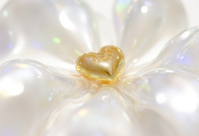 Golden heart nestled within a flower-shaped design