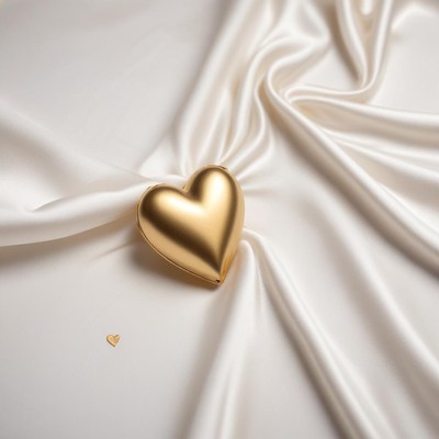 Golden heart on smooth silk fabric background