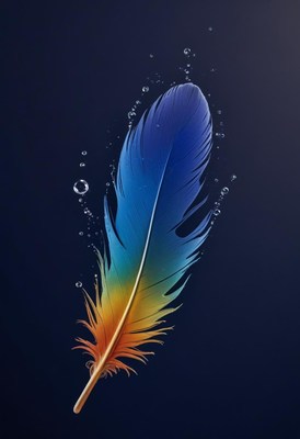 Beautiful feather submerged in water with bubbles