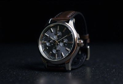 Elegant watch with multiple dials on dark background